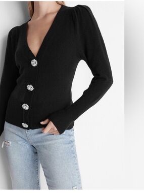 Express Black V-Neck Cardigan with Decorative Jewel Buttons